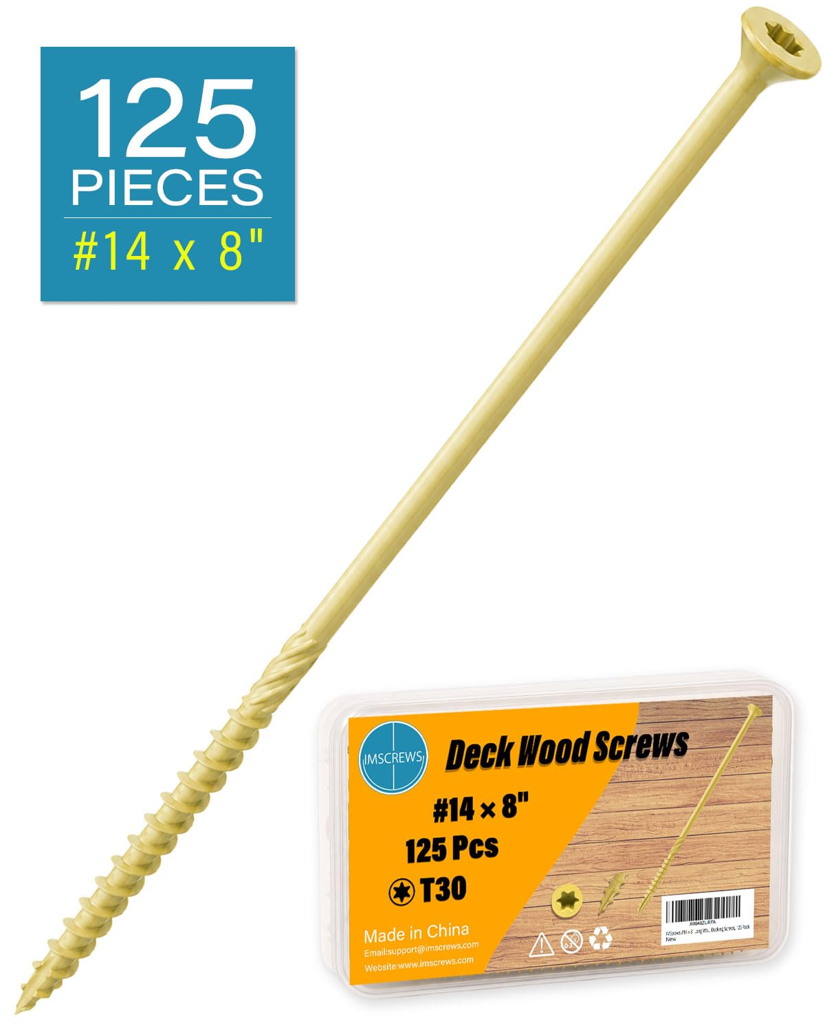 IMSCREWS #14 x 8 Inch Exterior Wood Screws, 1000Hr Salt Spray Rust Resistant Deck Screws, T30 Star Drive, Type 17 Point, Knurled Shank, Heavy Duty Timber Screws, 125 Pack (No Bit) - image 2