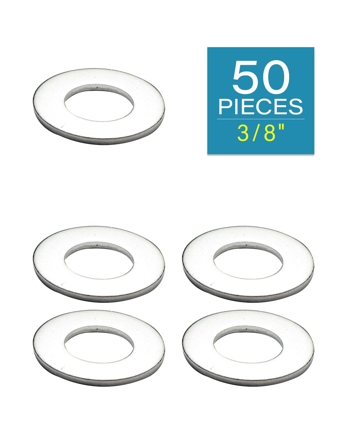 IMScrews 3/8 Inch SAE Flat Washers - Pack of 50 - Premium 304 Stainless Steel Washers for Secure Fastening - image 2