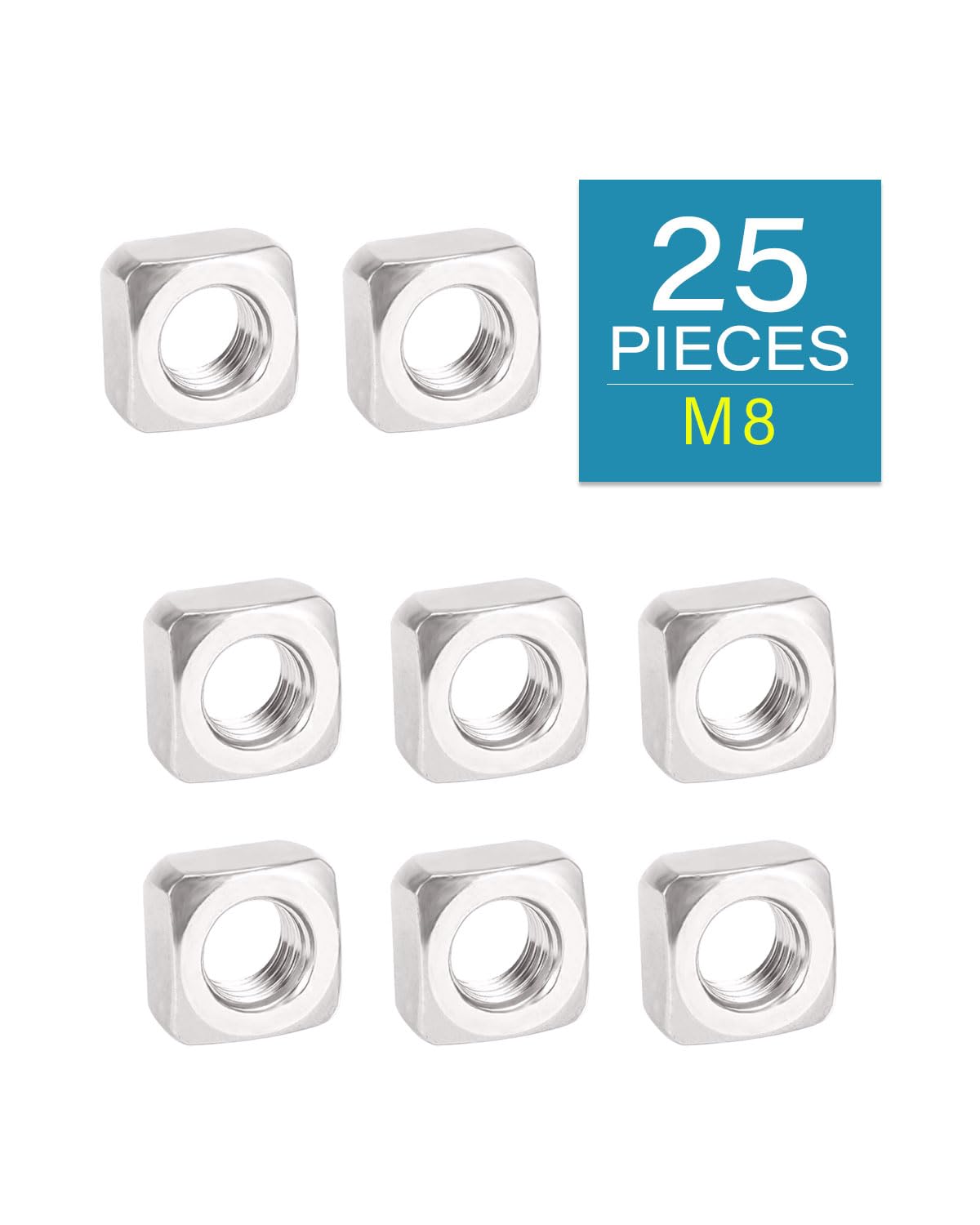 M8-1.25 Square Nuts - IMScrews 304 Stainless Steel Square Nuts - Durable Fasteners for Home Repairs and Professional Engineering Pack of 25 - image 2