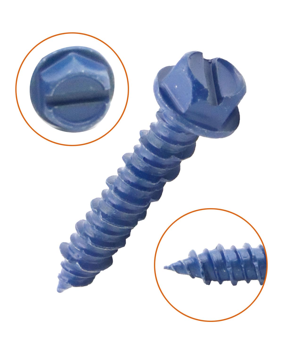 IMScrews 1/4" x 1-1/4" Masonry Anchor Screws, Short Hex Slotted Concrete Bolts, Blue Rust Resistant, 50 Pack for Contractors & Large Projects - image 4