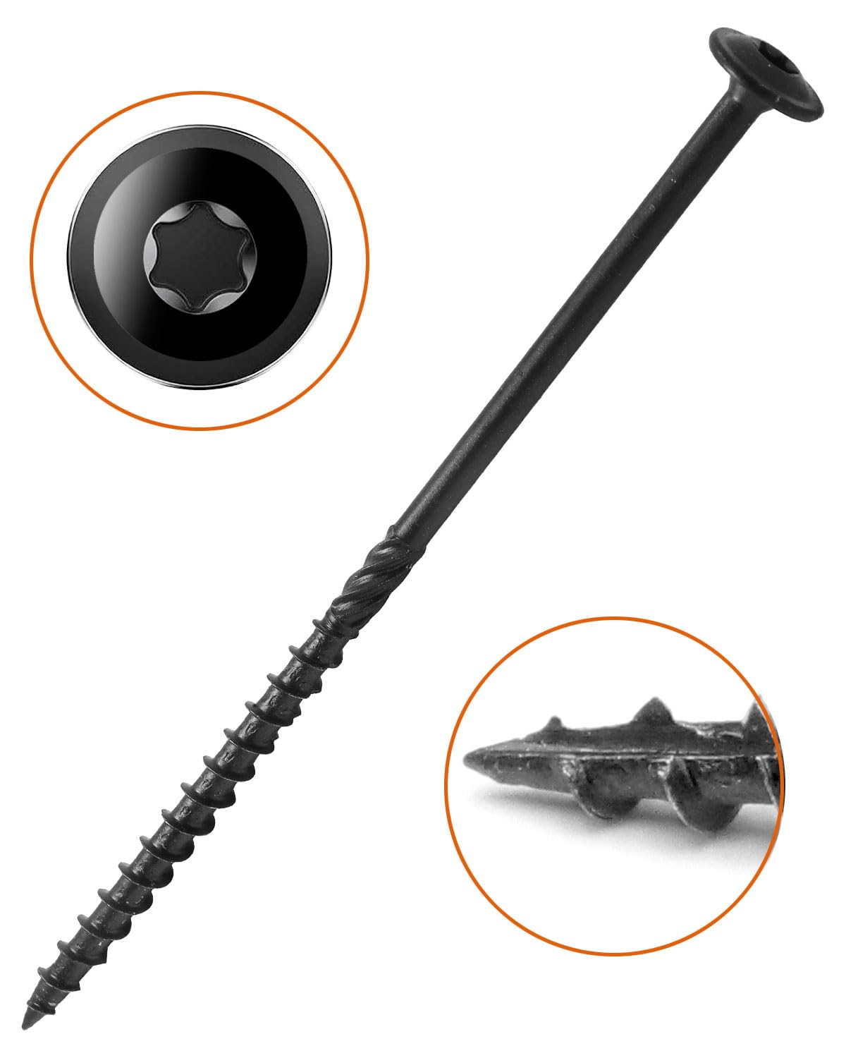 #14 x 6" Black IMSCREWS Wood Deck Screws - T30 Star Drive with Large Washer Head - Rust-Resistant Outdoor Deck Screws for Timber, Log, and Landscaping Wood Projects Pack of 25 - image 4