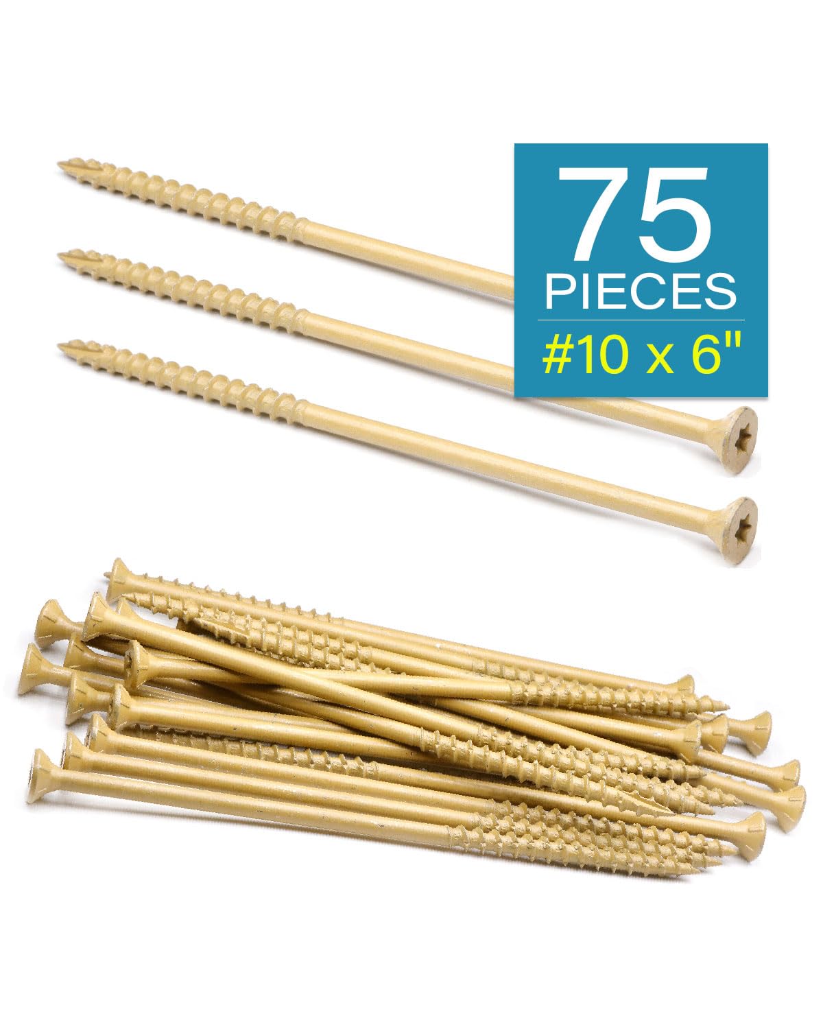 IMScrews 6 Inch Exterior Deck Screws, #10 x 6 Inch Torx (Star) Drive Long Flat Head Wood Screws for Outdoor Timber, Logs, and Landscaping Wood - Rust-Resistant Decking Screws - Tan, Pack of 75 - image 2