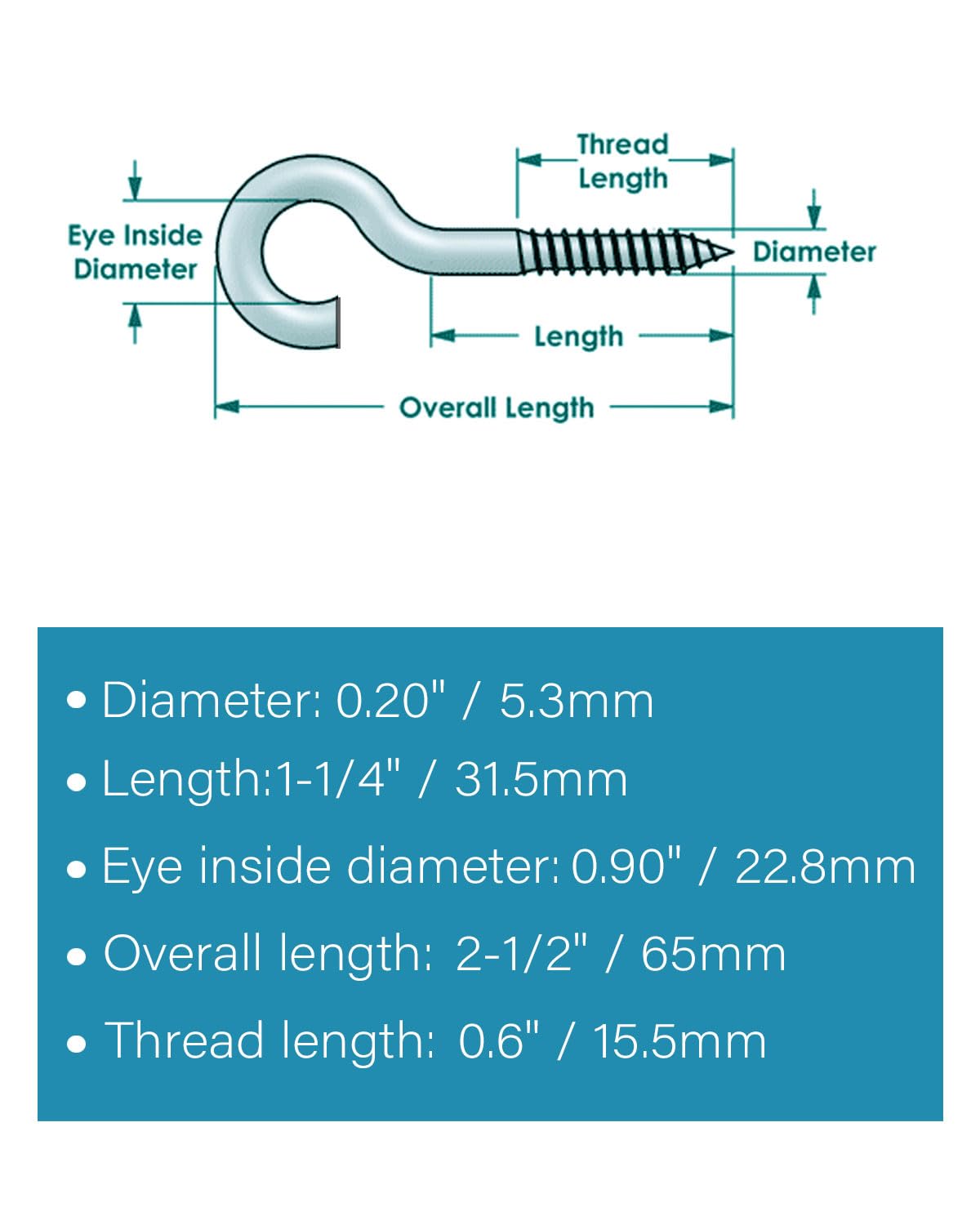IMSCREWS 2-1/2" 304 Stainless Steel Screw Eyes (5-Pack) ¨C Screws in Hooks for Hammock Stands, Indoor Ceilings, and Outdoor Use - image 3