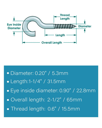 IMSCREWS 2-1/2" 304 Stainless Steel Screw Eyes (5-Pack) ¨C Screws in Hooks for Hammock Stands, Indoor Ceilings, and Outdoor Use - image 3