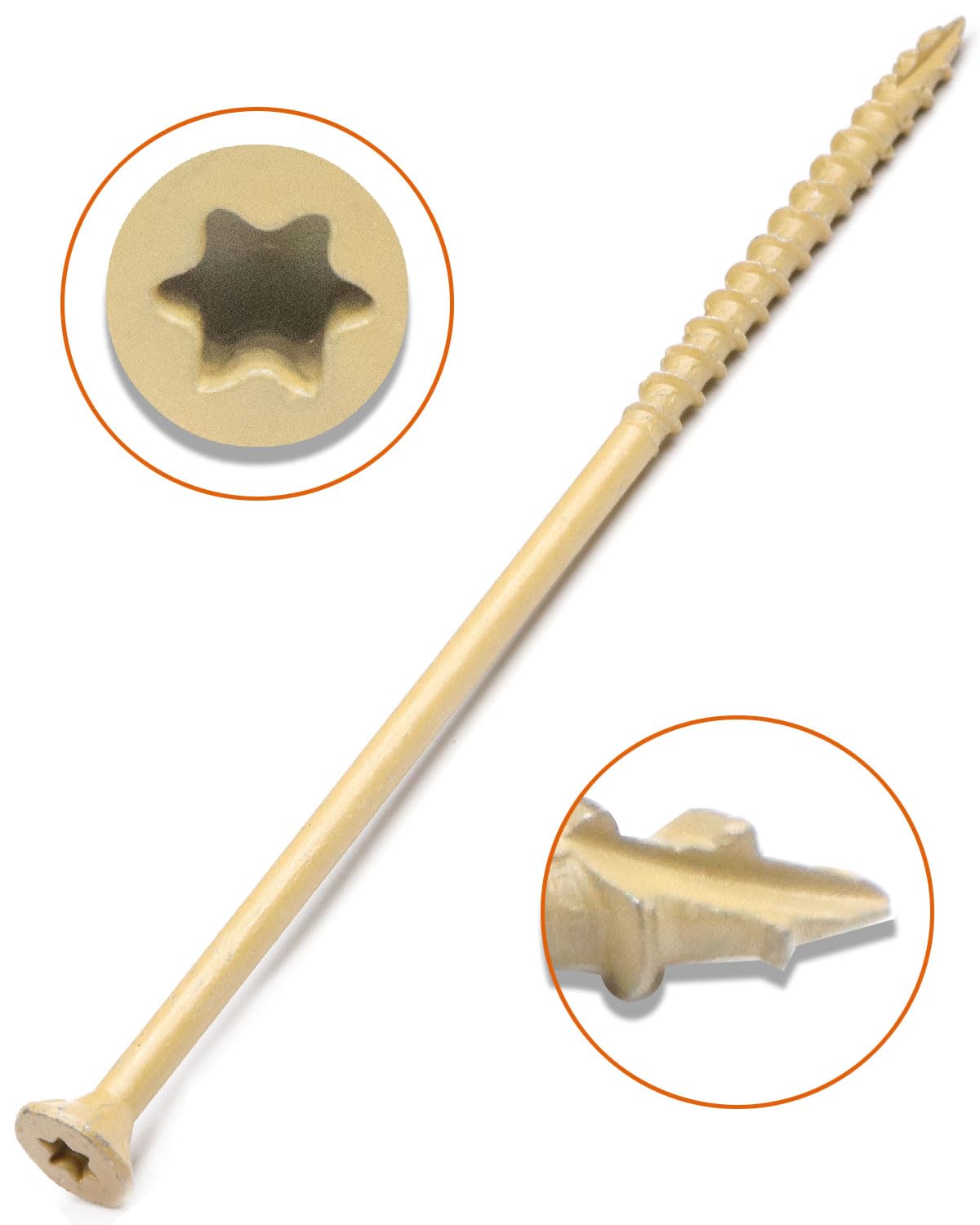 IMScrews 6 Inch Exterior Deck Screws, #10 x 6 Inch Torx (Star) Drive Long Flat Head Wood Screws for Outdoor Timber, Logs, and Landscaping Wood - Rust-Resistant Decking Screws - Tan, Pack of 75 - image 4
