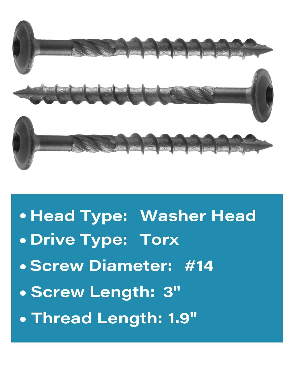 IMSCREWS #14 x 3 inch Black Wood Deck Screws Epoxy Coated Carbon Steel T30 Star Drive Large Washer Head Timber Screws Heavy Duty Exterior Fasteners for Fencing and Decking 50 Pack - image 3