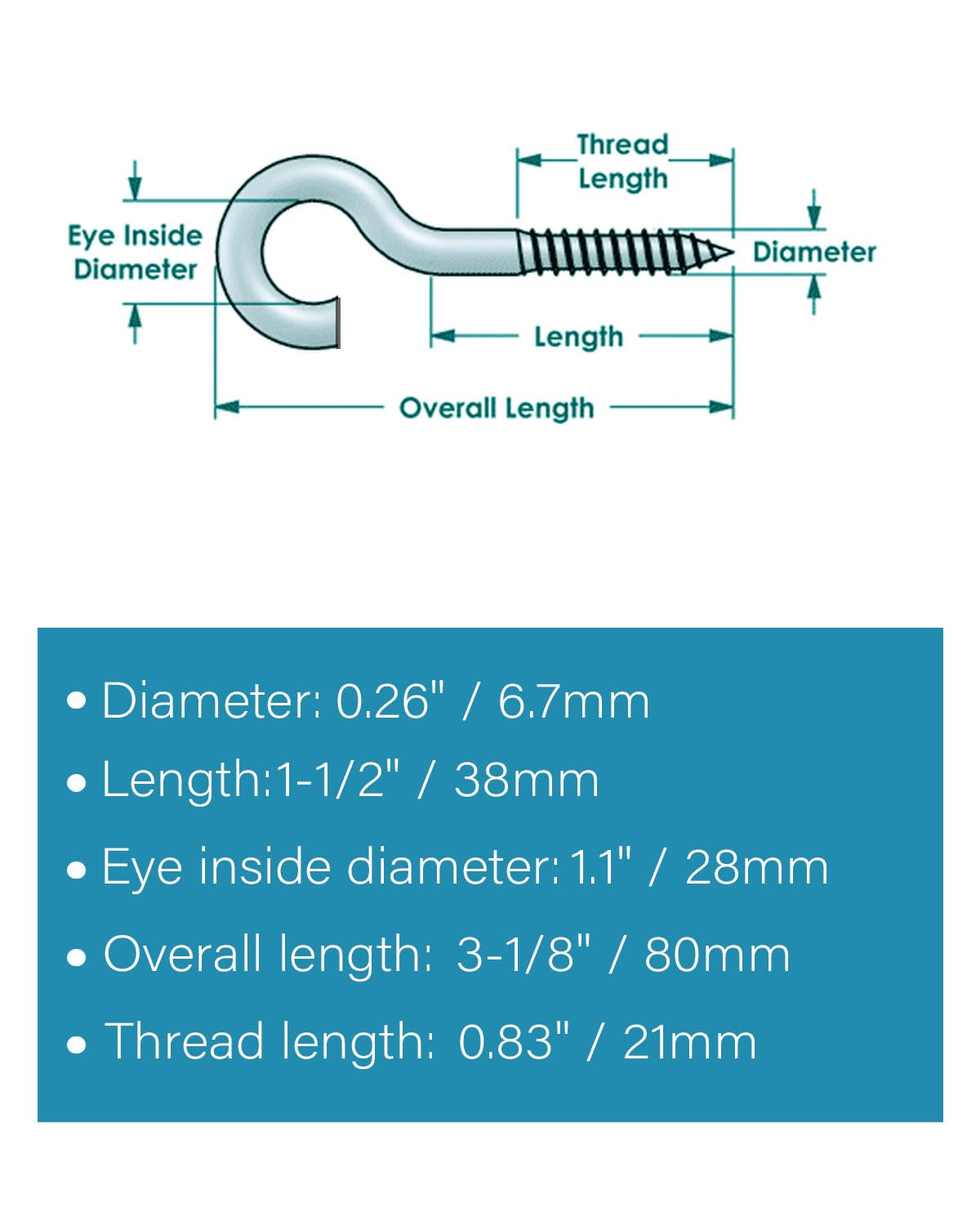 IMSCREWS 3-1/8" 304 Stainless Steel Screw Eyes (5-Pack) ¨C Screws in Hooks for Hammock Stands, Indoor Ceilings, and Outdoor Use - image 3