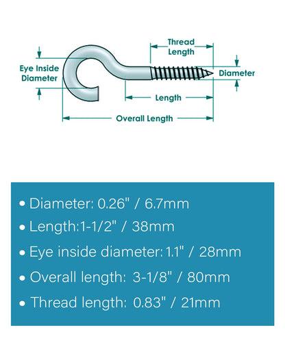 IMSCREWS 3-1/8" 304 Stainless Steel Screw Eyes (10-Pack) ¨C Screws in Hooks for Hammock Stands, Indoor Ceilings, and Outdoor Use - image 3