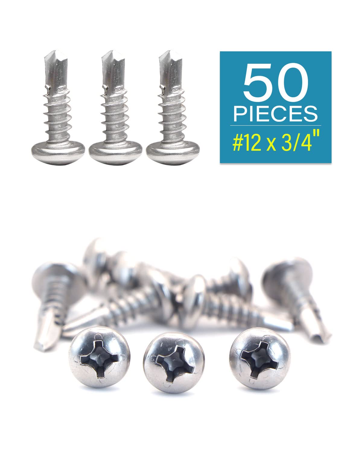 IMScrews #12 x 3/4" Sheet Metal Screws - Self Tapping Screws -  Pan Head, Phillips Drive, 410 Stainless Steel, Pack of 50 - image 2