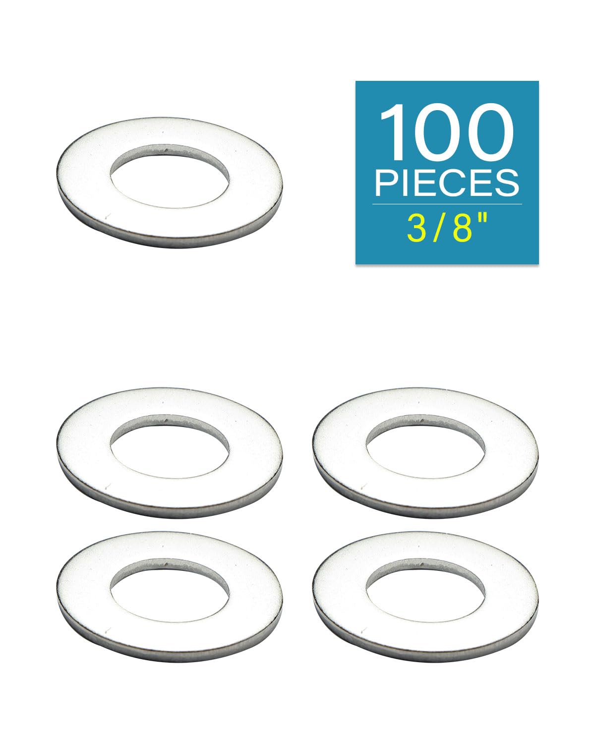 IMScrews 3/8 Inch SAE Flat Washers - Pack of 100 - Premium 304 Stainless Steel Washers for Secure Fastening - image 2