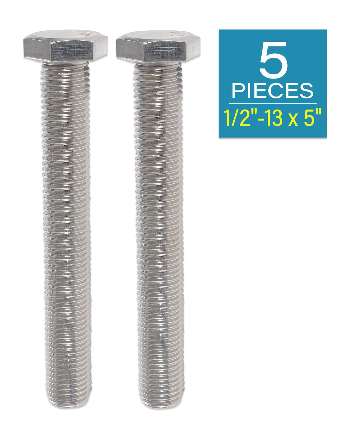 IMScrews Hex 1/2-13 x 5" Long Machine Screws, 304 Stainless Steel Bolts, Pack of 5 - image 2