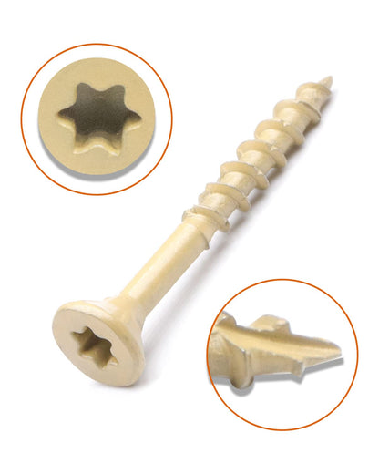 Deck Screws #8 x 1-1/2 Inch, Exterior Wood Screws, Flat Torx Drive  Head, Partially Threaded, Tan Coated Carbon Steel, Pack of 25 by IMScrews - image 4