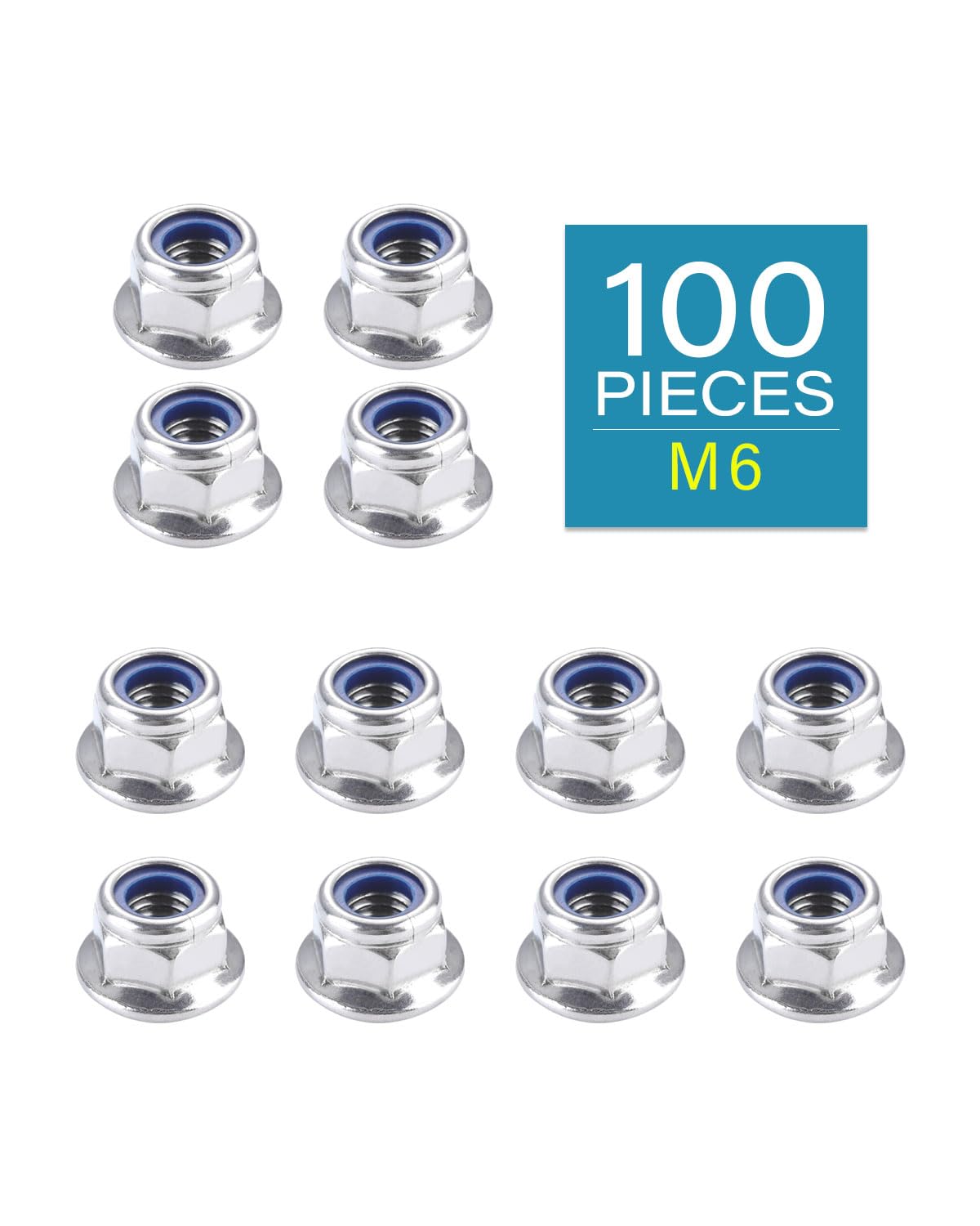 IMScrews M6-1.0 Flange Nuts, 304 Stainless Steel Hex Flange Nuts, DIN6926 Locking Nuts with Integrated Washer Base, Corrosion Resistant Hardware for Secure Fastening, Pack of 100 - image 2
