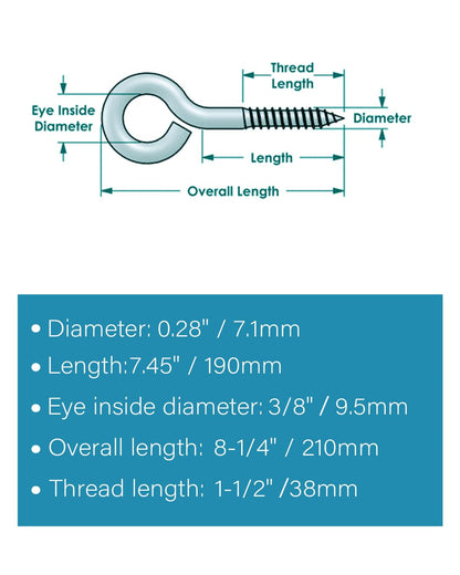 IMSCREWS 8-1/4" 304 Stainless Steel Screw Eyes (5-Pack) ¨C Screws in Hooks for Hammock Stands, Indoor Ceilings, and Outdoor Use - image 3