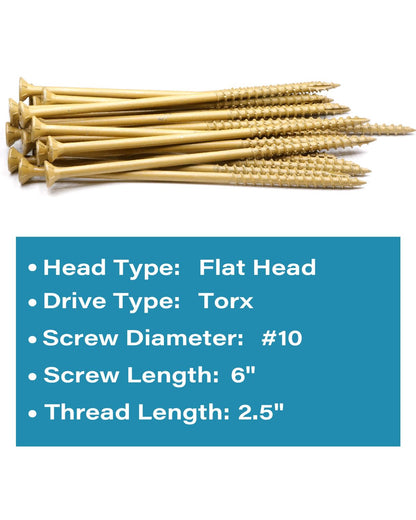 IMScrews 6 Inch Exterior Deck Screws, #10 x 6 Inch Torx (Star) Drive Long Flat Head Wood Screws for Outdoor Timber, Logs, and Landscaping Wood - Rust-Resistant Decking Screws - Tan, Pack of 25 - image 3
