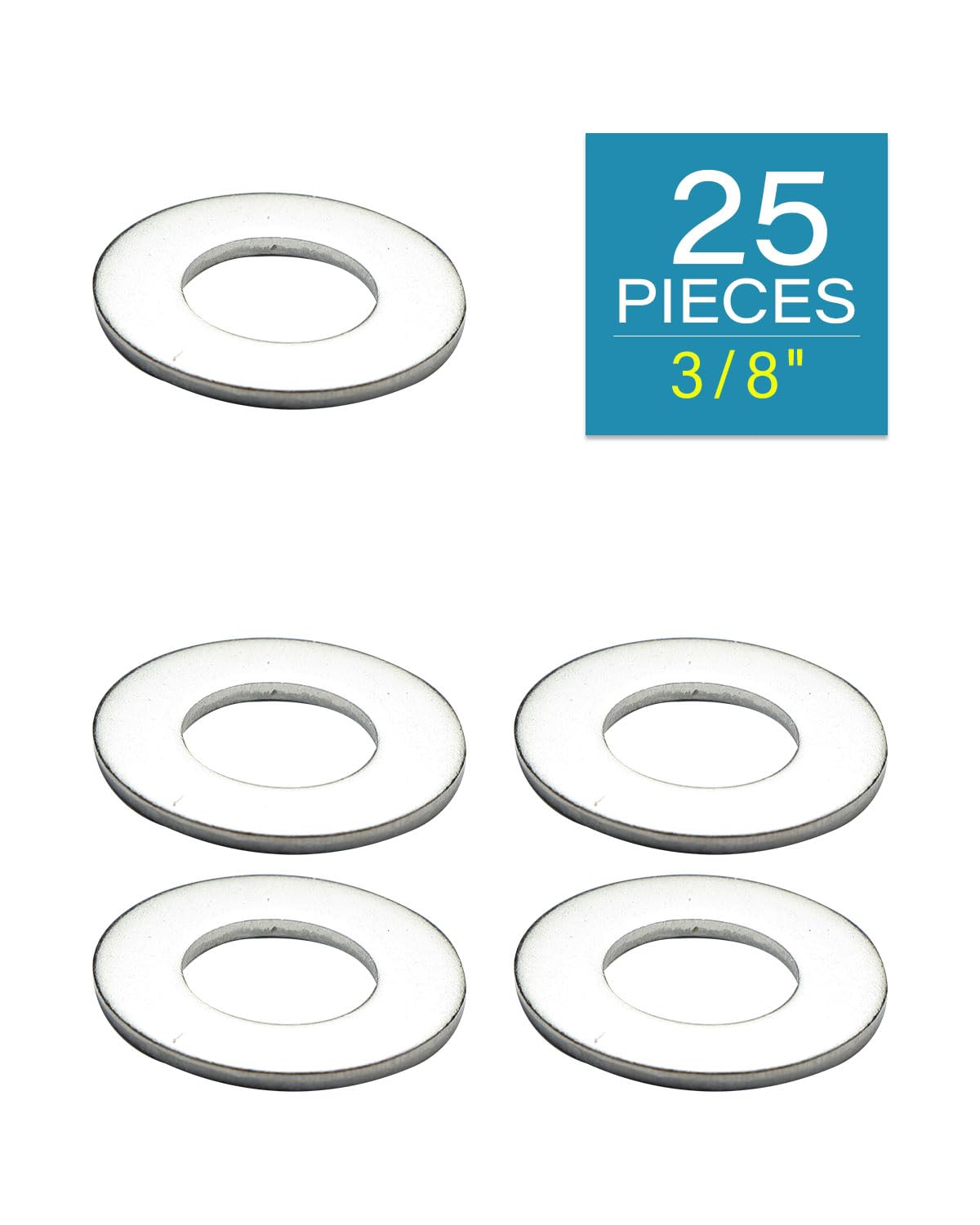 IMScrews 3/8 Inch SAE Flat Washers - Pack of 25 - Premium 304 Stainless Steel Washers for Secure Fastening - image 2