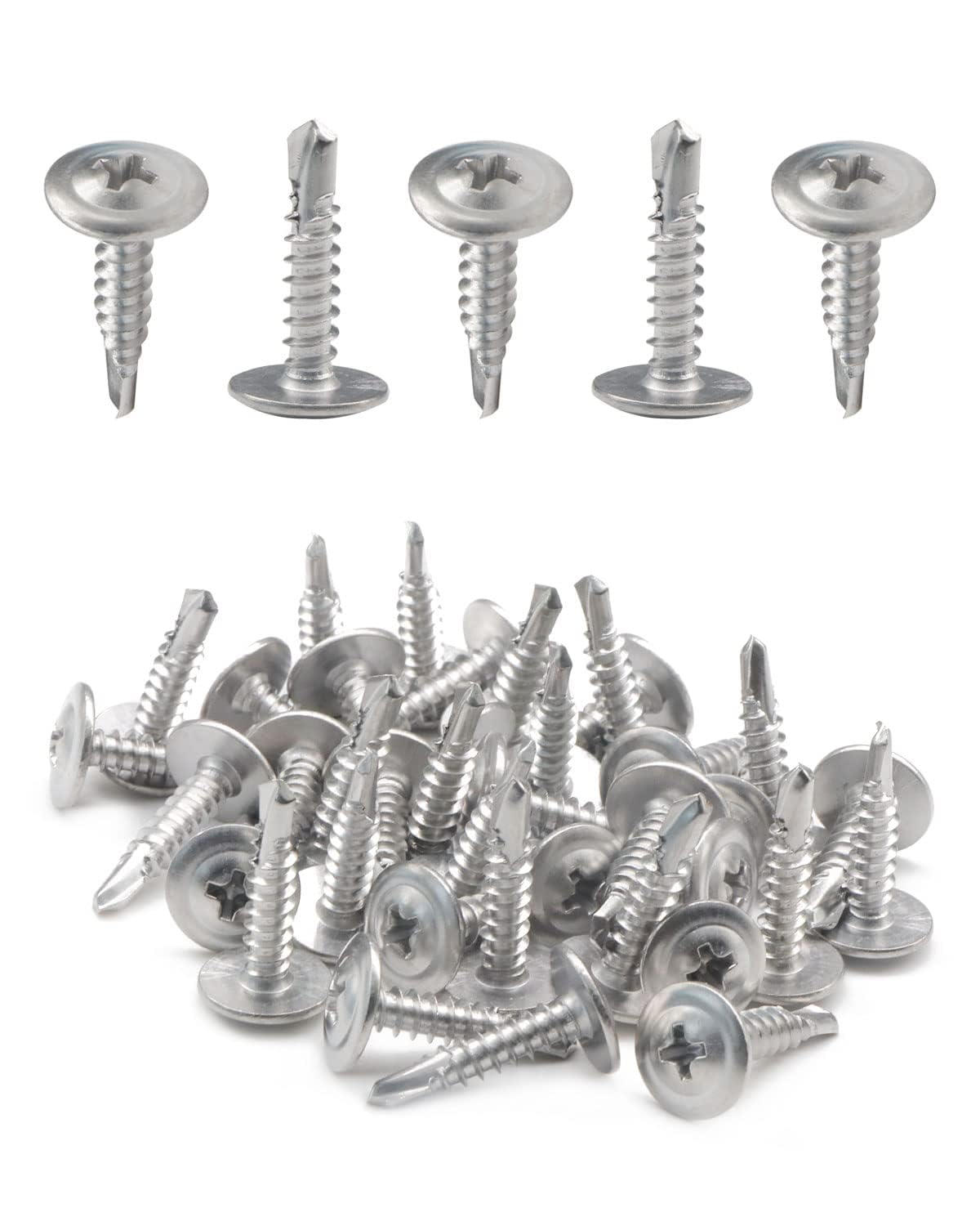IMSCREWS #10 x 3/4 Inch Self Drilling Screws 410 Stainless Steel Truss Washer Head Sheet Metal Screws Tek Screws for Construction and Repair 100 Pack