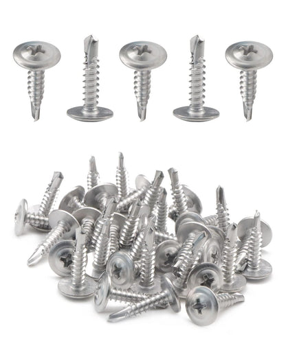IMSCREWS #10 x 3/4 Inch Self Drilling Screws 410 Stainless Steel Truss Washer Head Sheet Metal Screws Tek Screws for Construction and Repair 100 Pack