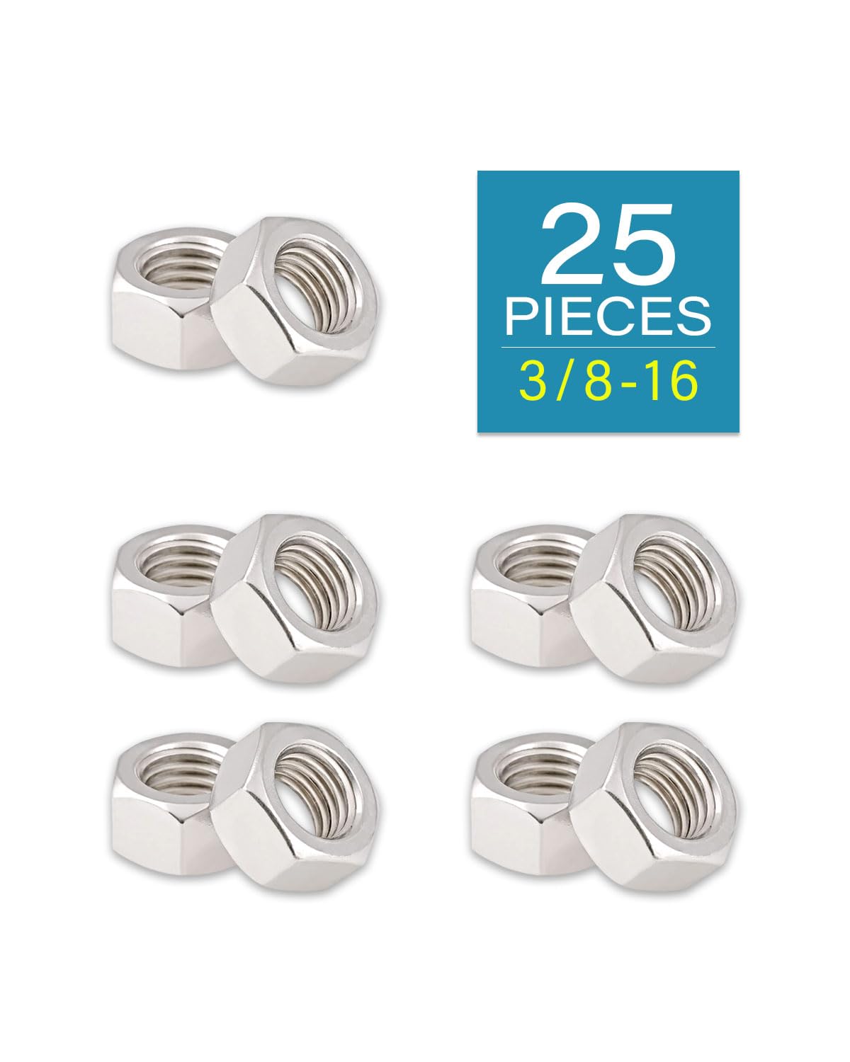 3/8-16 Hex Nuts - IMScrews 304 Stainless Steel Hardware Hex Nuts - Durable and Rust-Resistant Fasteners for Home Repairs and Professional Projects Pack of 25 - image 2