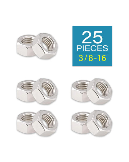 3/8-16 Hex Nuts - IMScrews 304 Stainless Steel Hardware Hex Nuts - Durable and Rust-Resistant Fasteners for Home Repairs and Professional Projects Pack of 25 - image 2