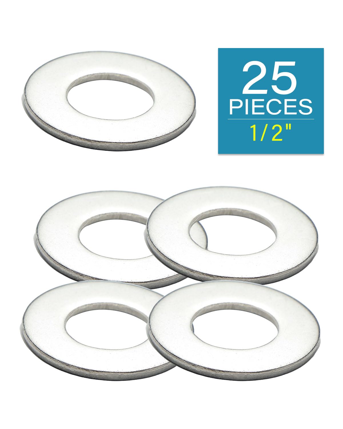 IMScrews 1/2 Inch SAE Flat Washers - 304 Stainless Steel, Pack of 25 - image 2