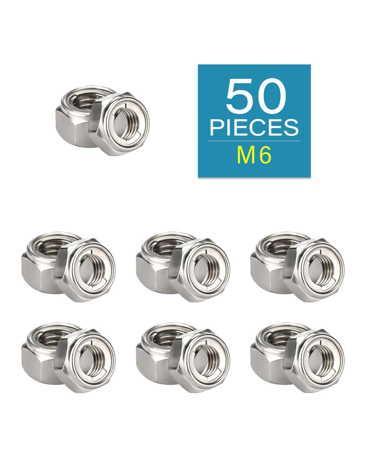M6-1.0 Locknuts - IMScrews 304 Stainless Steel Locknuts - Durable Hardware for Home Repairs and Professional Projects Pack of 50 - image 2
