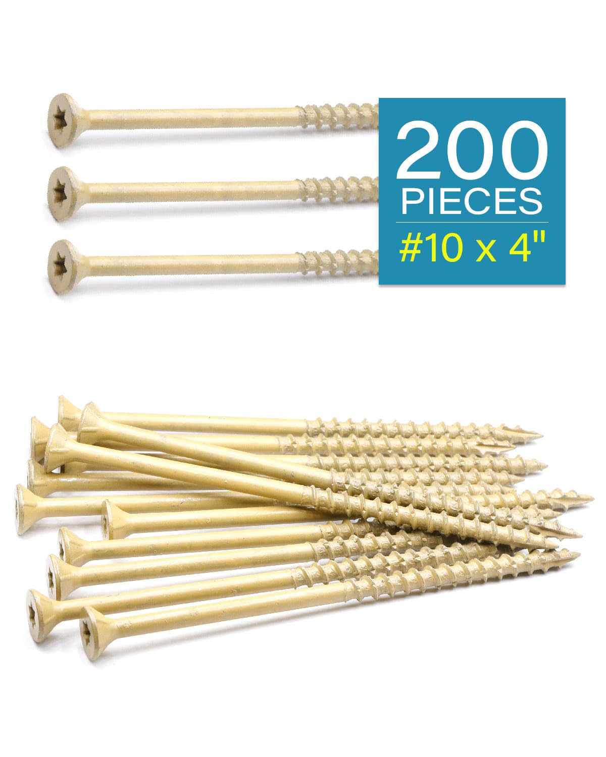 #10 x 4 Inch Deck Screws - 200 Pcs, Exterior Wood Screws, Carbon Steel Star Drive, Coarse Threads, Anti-Corrosion, Tan Coated, Rust-Resistant for Decks, Fences, and Outdoor Projects | by IMSCREWS - image 2