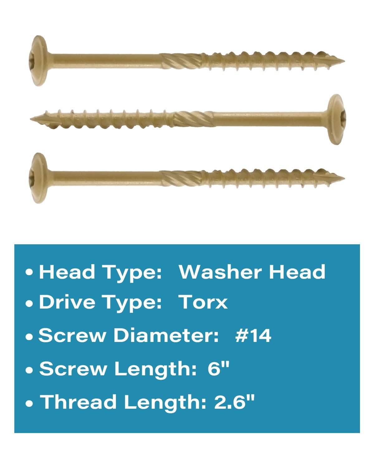 IMSCREWS #14 x 6 Inch Tan Wood Deck Screws 25 PCS - T30 Star Drive Structural Timber Screws with Large Washer Head - Epoxy Coated Exterior Fasteners for Log Homes and Landscaping - image 5