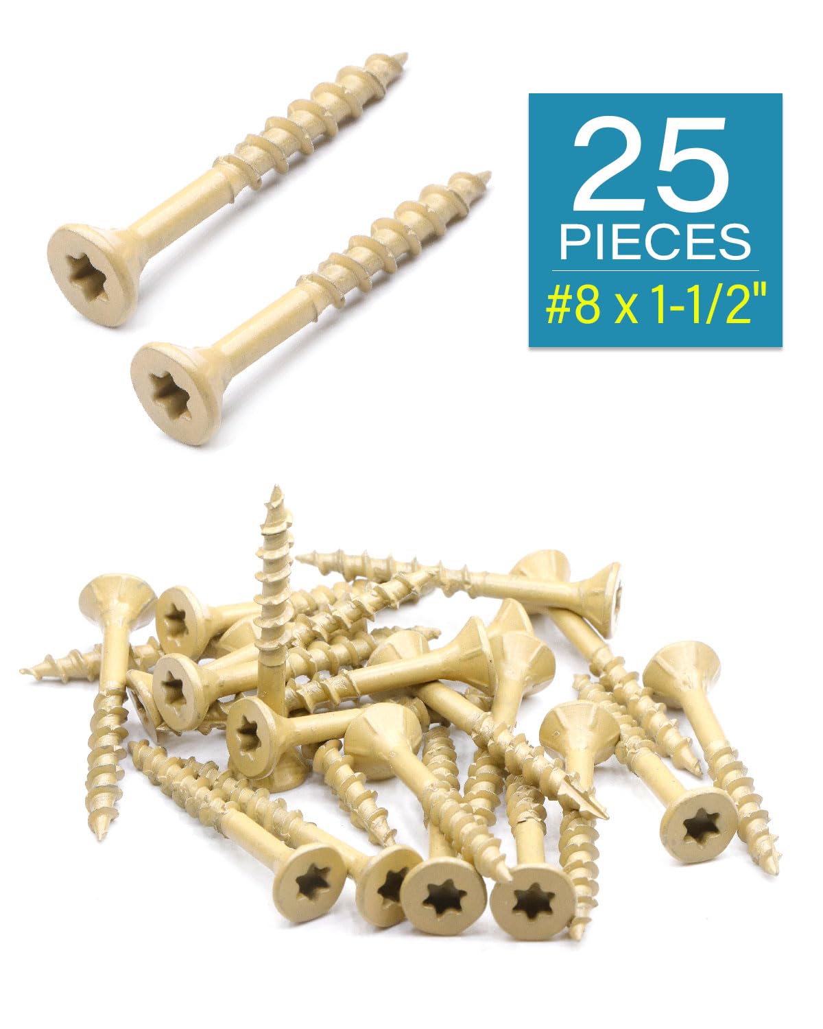 Deck Screws #8 x 1-1/2 Inch, Exterior Wood Screws, Flat Torx Drive  Head, Partially Threaded, Tan Coated Carbon Steel, Pack of 25 by IMScrews - image 2