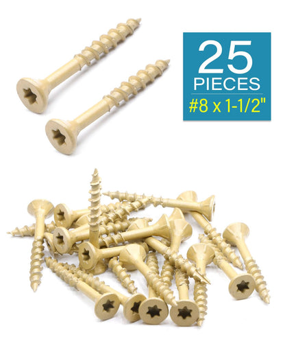 Deck Screws #8 x 1-1/2 Inch, Exterior Wood Screws, Flat Torx Drive  Head, Partially Threaded, Tan Coated Carbon Steel, Pack of 25 by IMScrews - image 2
