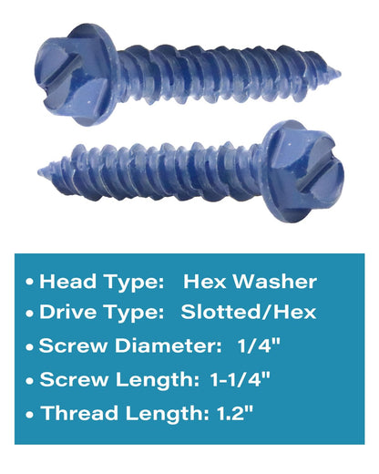 IMScrews 1/4" x 1-1/4" Masonry Anchor Screws, Short Hex Slotted Concrete Bolts, Blue Corrosion Resistant, 25 Pack - image 3