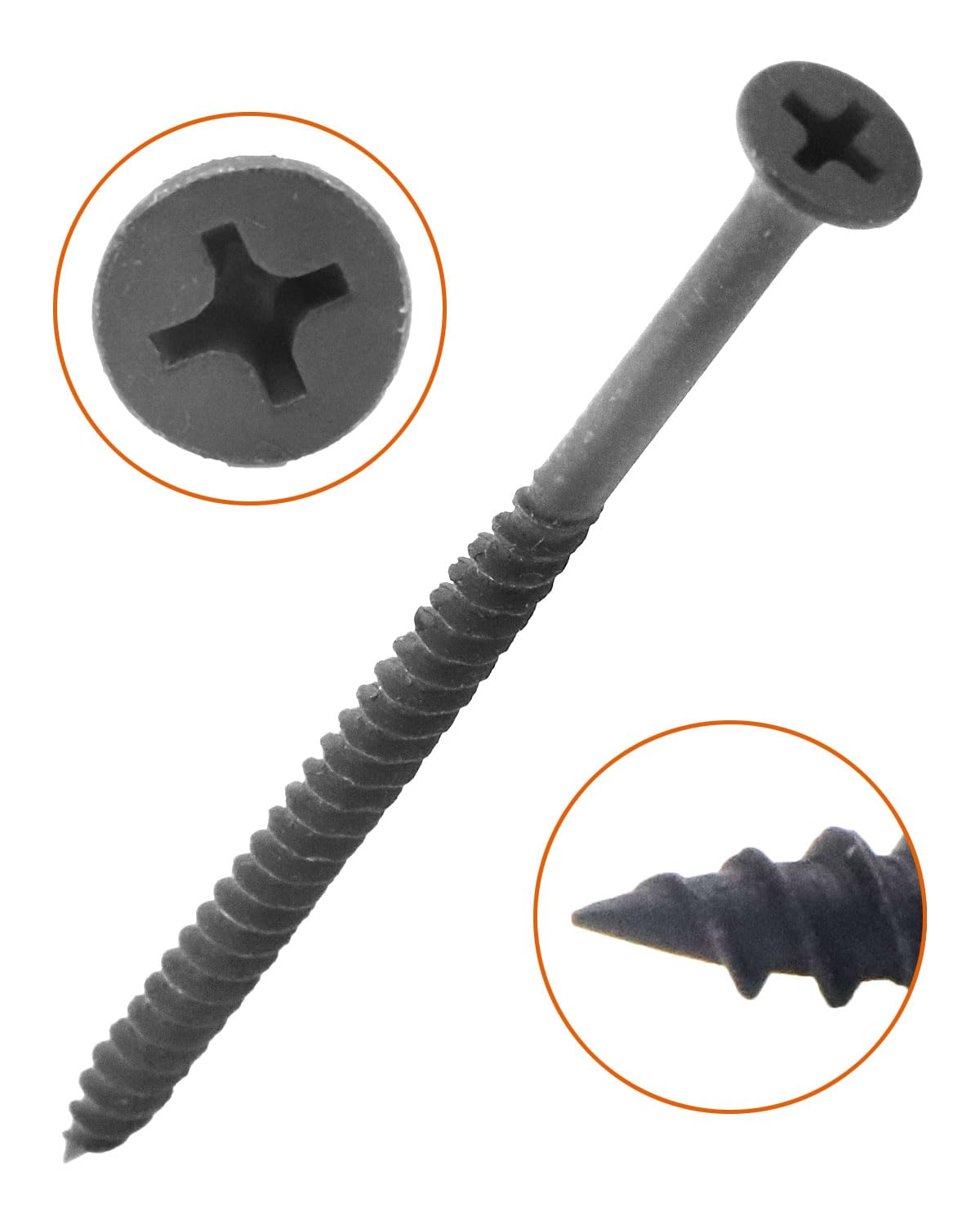 IMScrews #8x3" Phillips Carbon Steel Flat Head Sharp Point Drywall Screws, 25-Pack, Black Phosphate Fine Thread - image 4