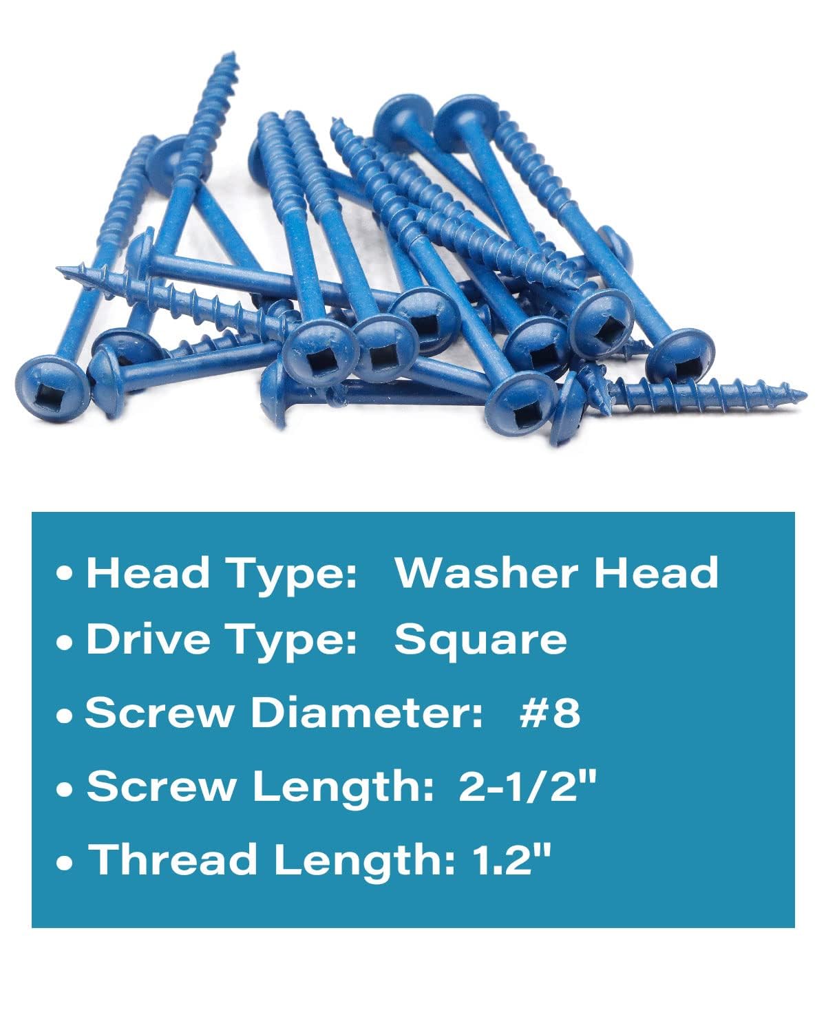 IMSCREWS 8 x 2-1/2 Inch Pocket Hole Screws 25 Pcs, Blue Epoxy Coated Exterior Wood Screws, No. 2 Square Drive Washer Head, Coarse Thread with Type 17 Point - image 3