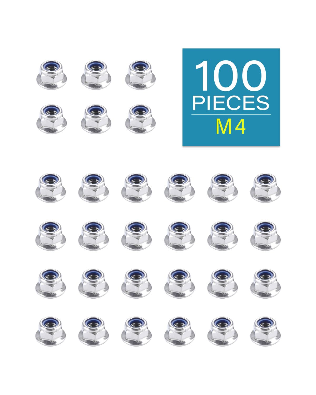 IMScrews M4 x 0.7 Flange Nuts, 304 Stainless Steel Hex Lock Nuts with Blue Nylon Insert, DIN6926 Self-Locking Nuts with Integrated Washer Base, Corrosion Resistant, Pack of 200 - image 2