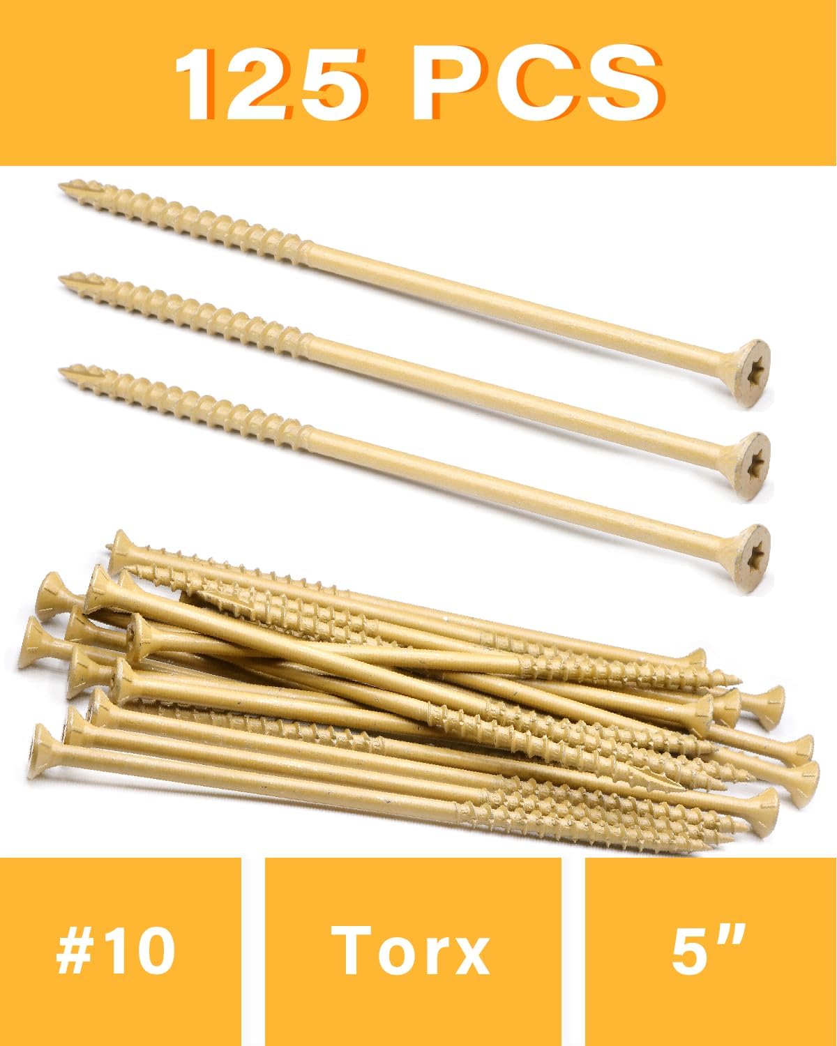 IMSCREWS #10 x 5 Inch Deck Screws Exterior Wood Screws Tan Coated Carbon Steel Star Drive T25 Coarse Thread Partial Thread with Type 17 Point 125 Pack - image 6