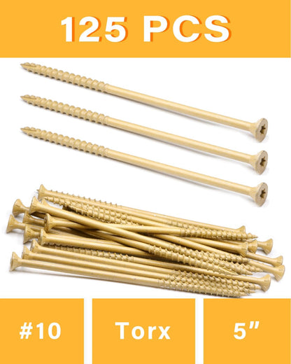 IMSCREWS #10 x 5 Inch Deck Screws Exterior Wood Screws Tan Coated Carbon Steel Star Drive T25 Coarse Thread Partial Thread with Type 17 Point 125 Pack - image 6