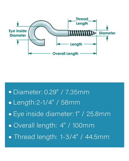 IMSCREWS 20 Pcs Screw Eyes, 4 Inch 304 Stainless Steel Heavy Duty Eye Hooks, Self Tapping Bolts for Securing Wood, Cables, Hammock Stands, Shade Sails, Indoor & Outdoor Use - image 3