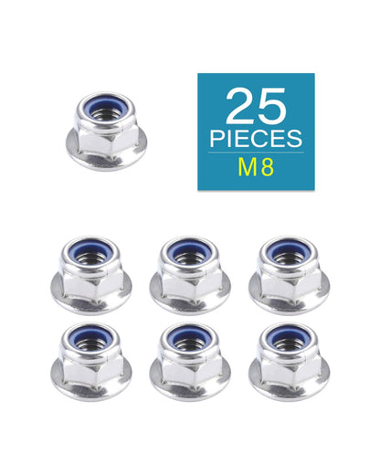 IMScrews M8-1.25 Flange Nuts, 304 Stainless Steel Hex Lock Nuts with Integrated Washer Base, Blue Nylon Insert Anti-Loosening, Corrosion Resistant Hardware, Pack of 25 - image 2