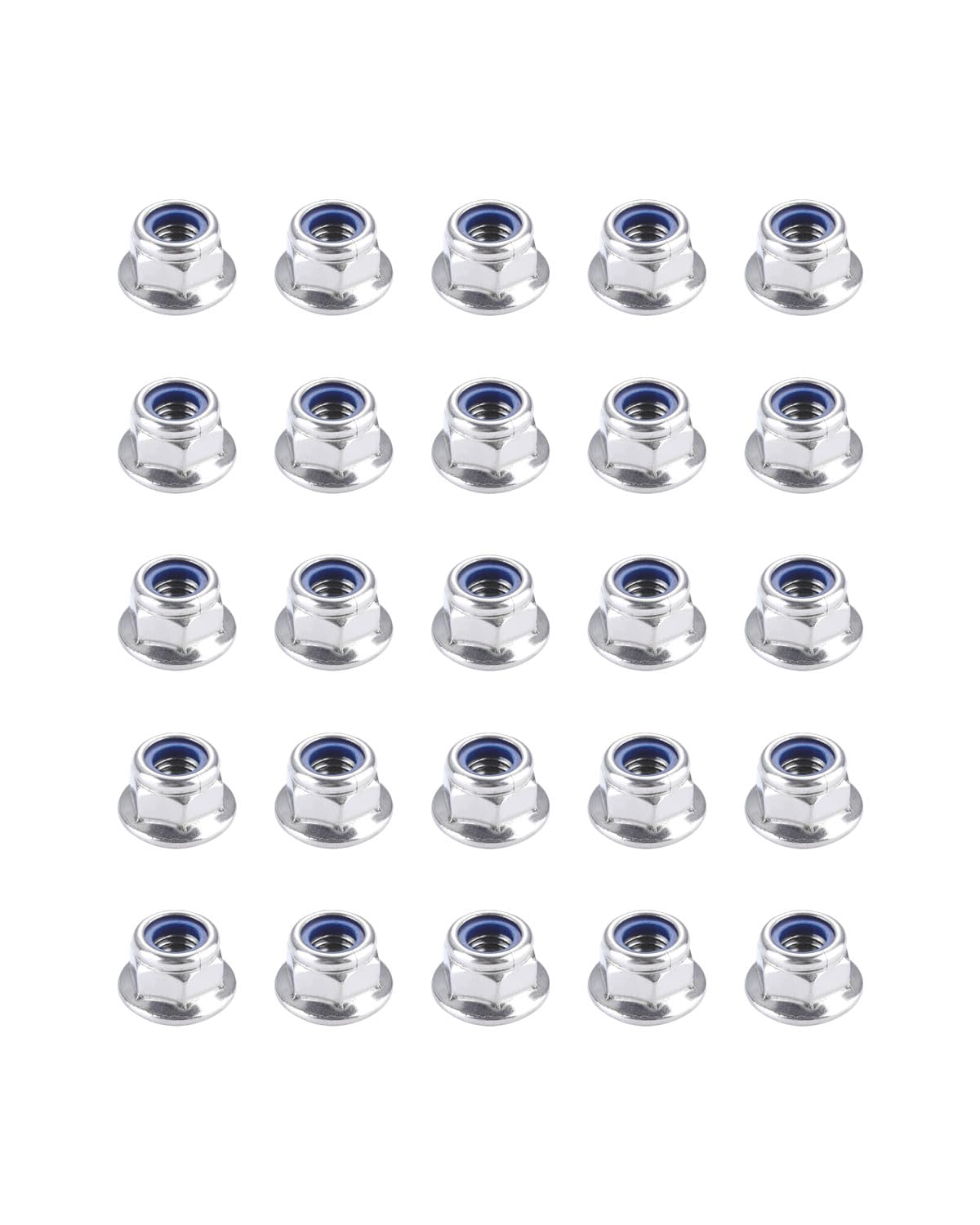 IMScrews M5 x 0.8 Flange Lock Nuts, 304 Stainless Steel Hex Flange Nuts with Blue Nylon Insert, DIN6926 Self-Locking Nuts with Washer Base, Corrosion Resistant, Pack of 25