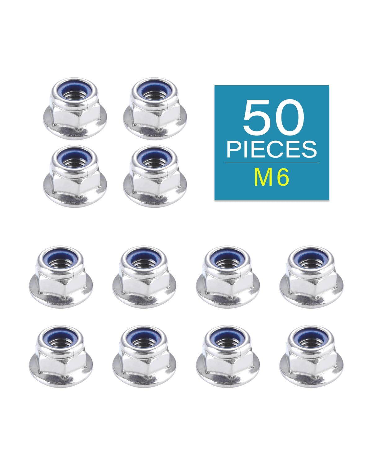 IMScrews M6-1.0 Hex Flange Lock Nuts, 304 Stainless Steel DIN6926 Locking Nuts with Blue Nylon Insert and Integrated Washer Base, Corrosion Resistant Hardware for Secure Fastening, 50-Pack - image 2