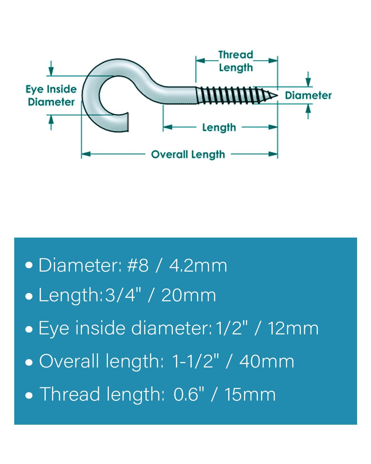 IMSCREWS 50-Pack 1-1/2 Inch 304 Stainless Steel Screw-in Hooks, Heavy Duty Eye Hooks for Ceiling, Rustproof Open Loop Screw Eyes Hanger for Outdoor String Lights, Plants, Cup, Wood Surfaces - image 3