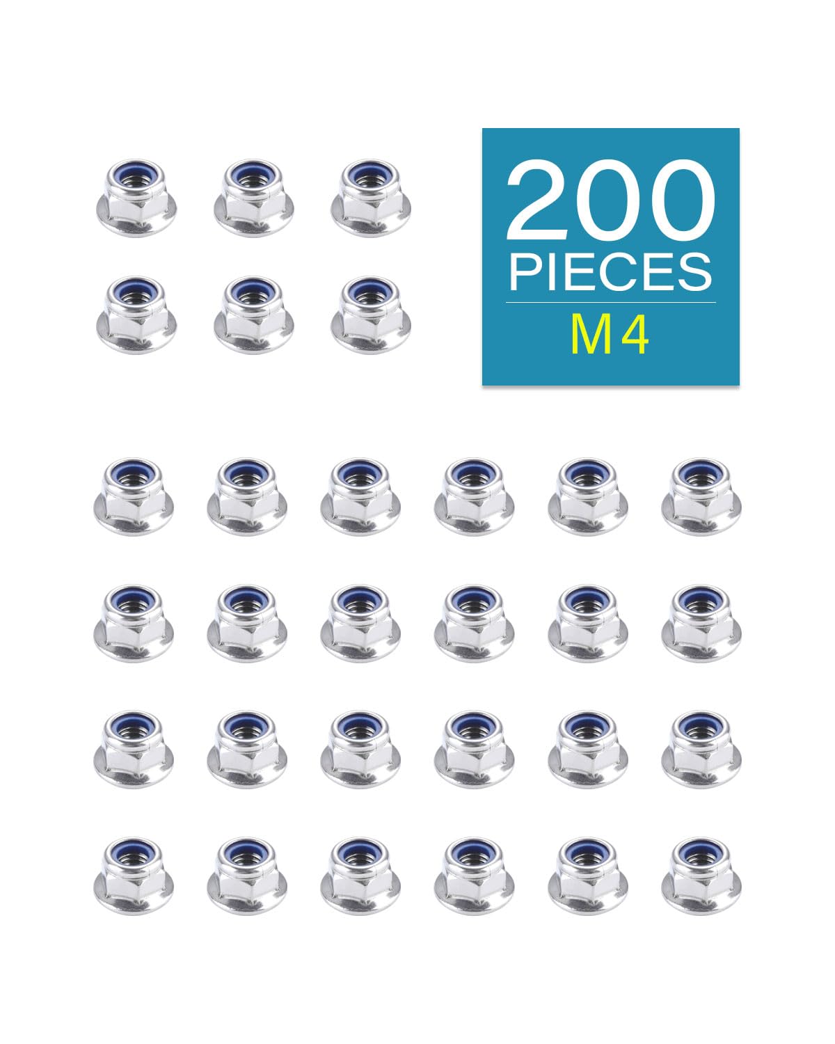 IMScrews M4 x 0.7 Stainless Steel Flange Lock Nuts, DIN6926 Hex Nuts with Blue Nylon Insert, Corrosion Resistant 304 Stainless Steel, Integrated Washer Base, Pack of 200 - image 2