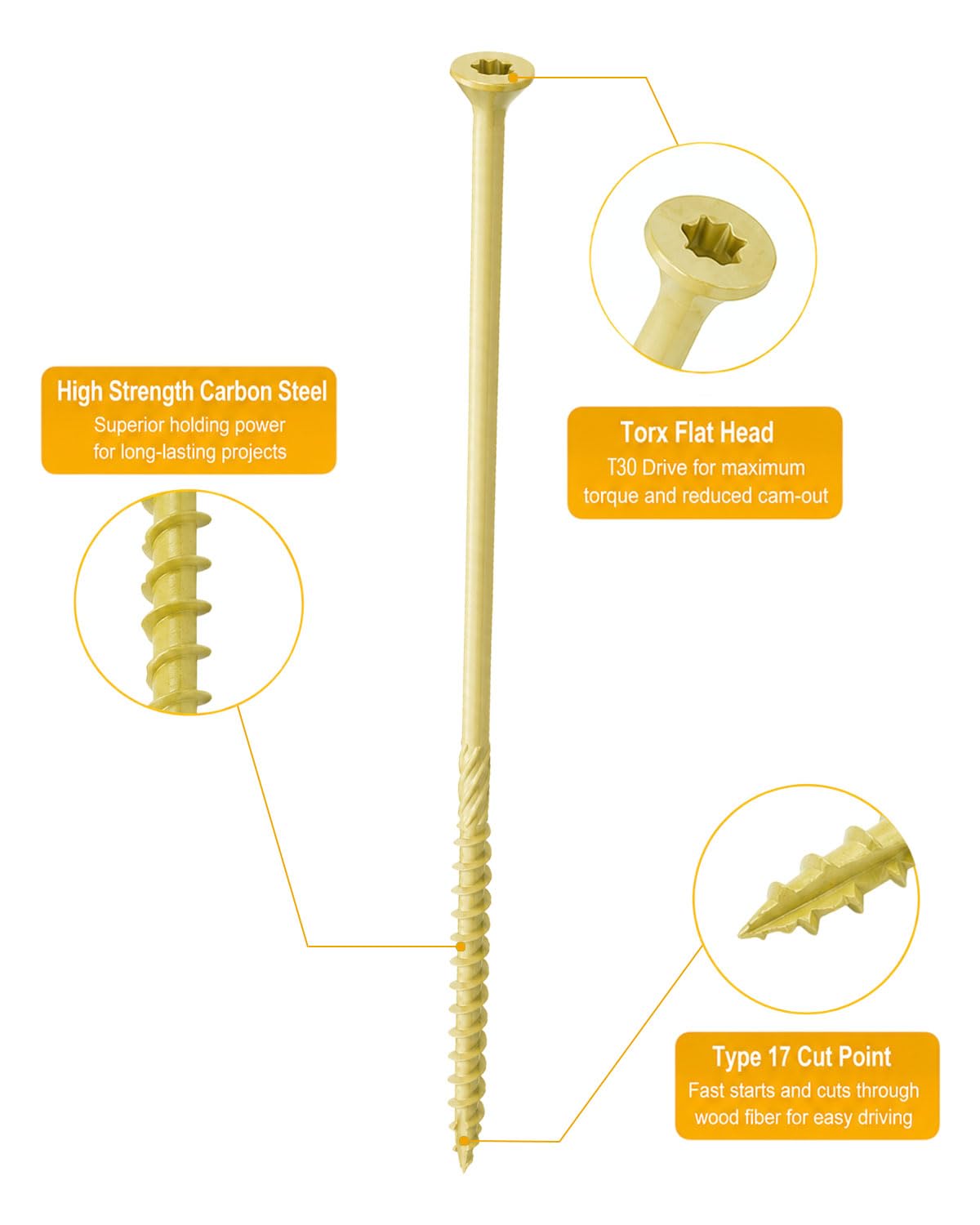 IMSCREWS #14 x 8 Inch Exterior Wood Screws, 1000Hr Salt Spray Rust Resistant Deck Screws, T30 Star Drive, Type 17 Point, Knurled Shank, Heavy Duty Timber Screws, 125 Pack (No Bit) - image 4