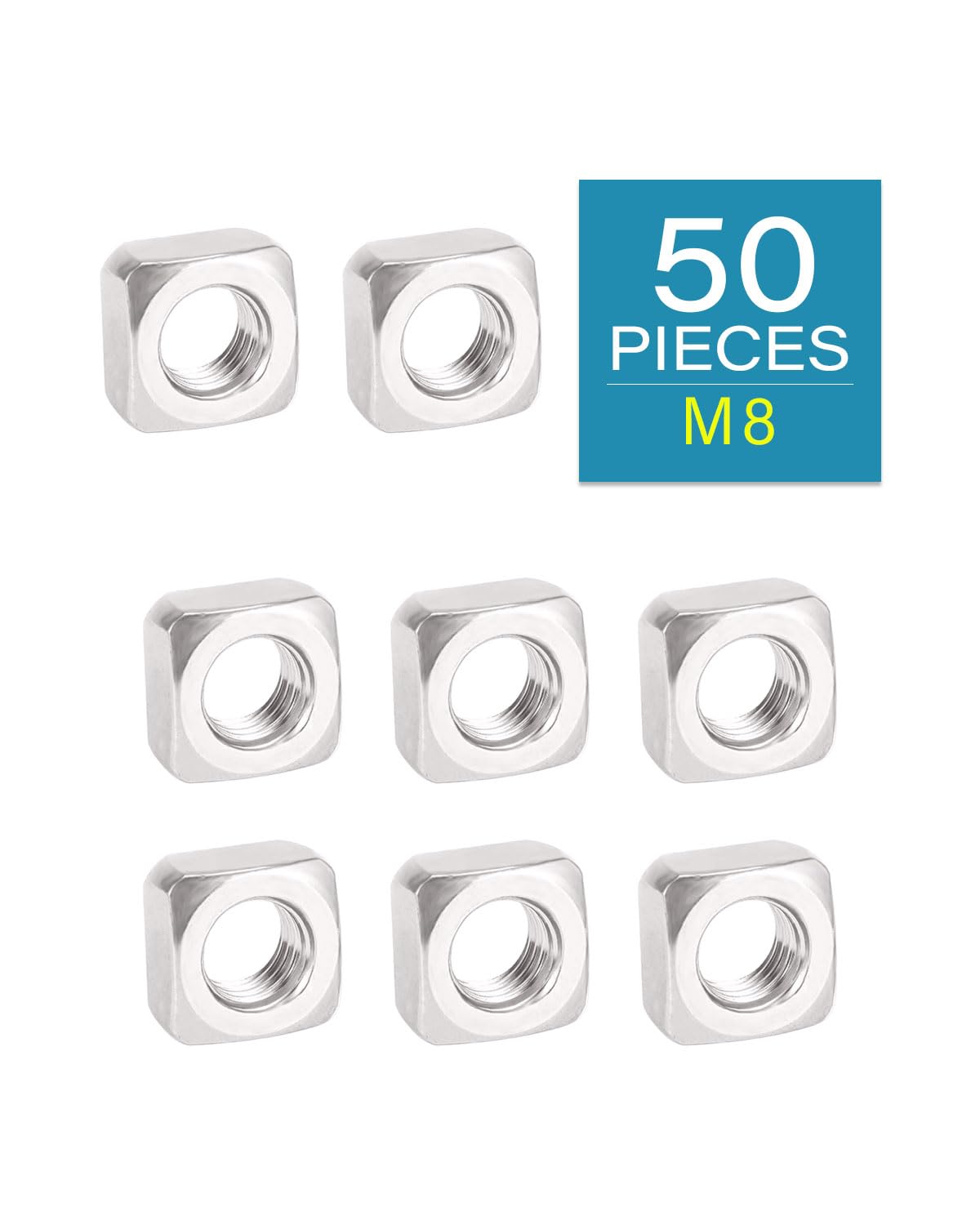 M8-1.25 Square Nuts - IMScrews 304 Stainless Steel Square Nuts - Durable Fasteners for Home Repairs and Professional Engineering Pack of 50 - image 2