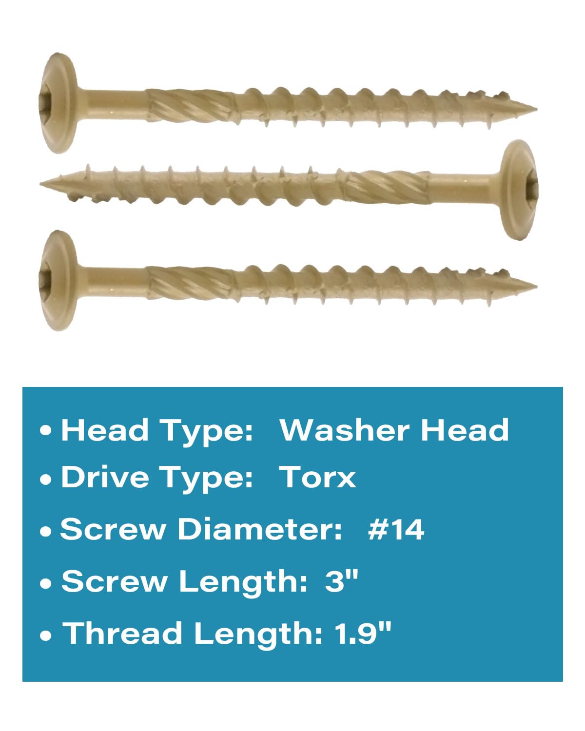 #14 x 3" Tan IMScrews Wood Deck Screws - T30 Star Drive with Large Washer Head - Rust-Resistant Outdoor Deck Screws for Timber, Log, and Landscaping Wood Projects Pack of 50 - image 3