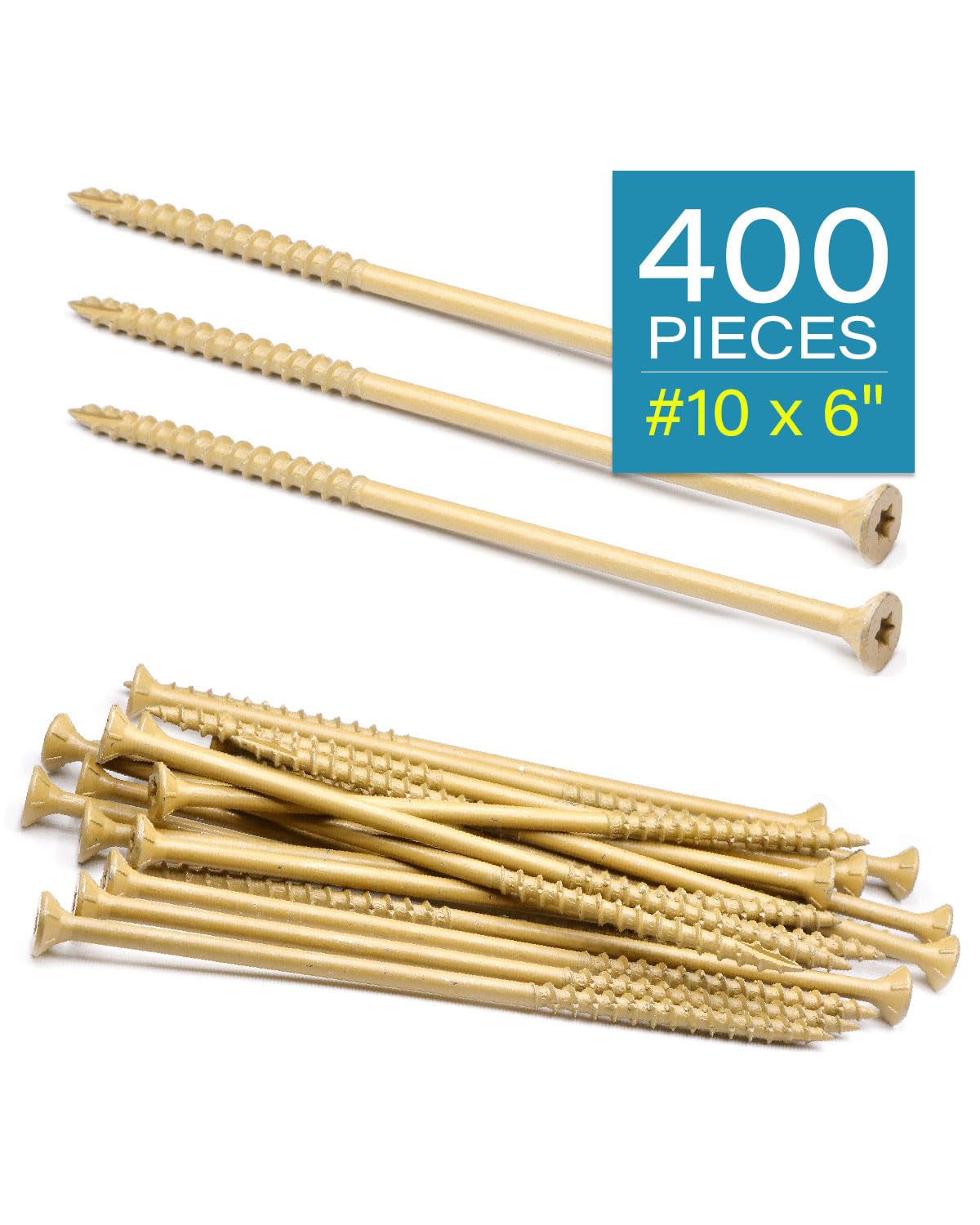 IMSCREWS 400-Pack #10 x 6" Deck Screws, Star Drive, 1000h Salt Spray Resistant Coating, Tan Exterior Wood Screws for Landscaping & Treated Lumber, with Re-usable Sturdy PVC Box (No Bit) - image 2