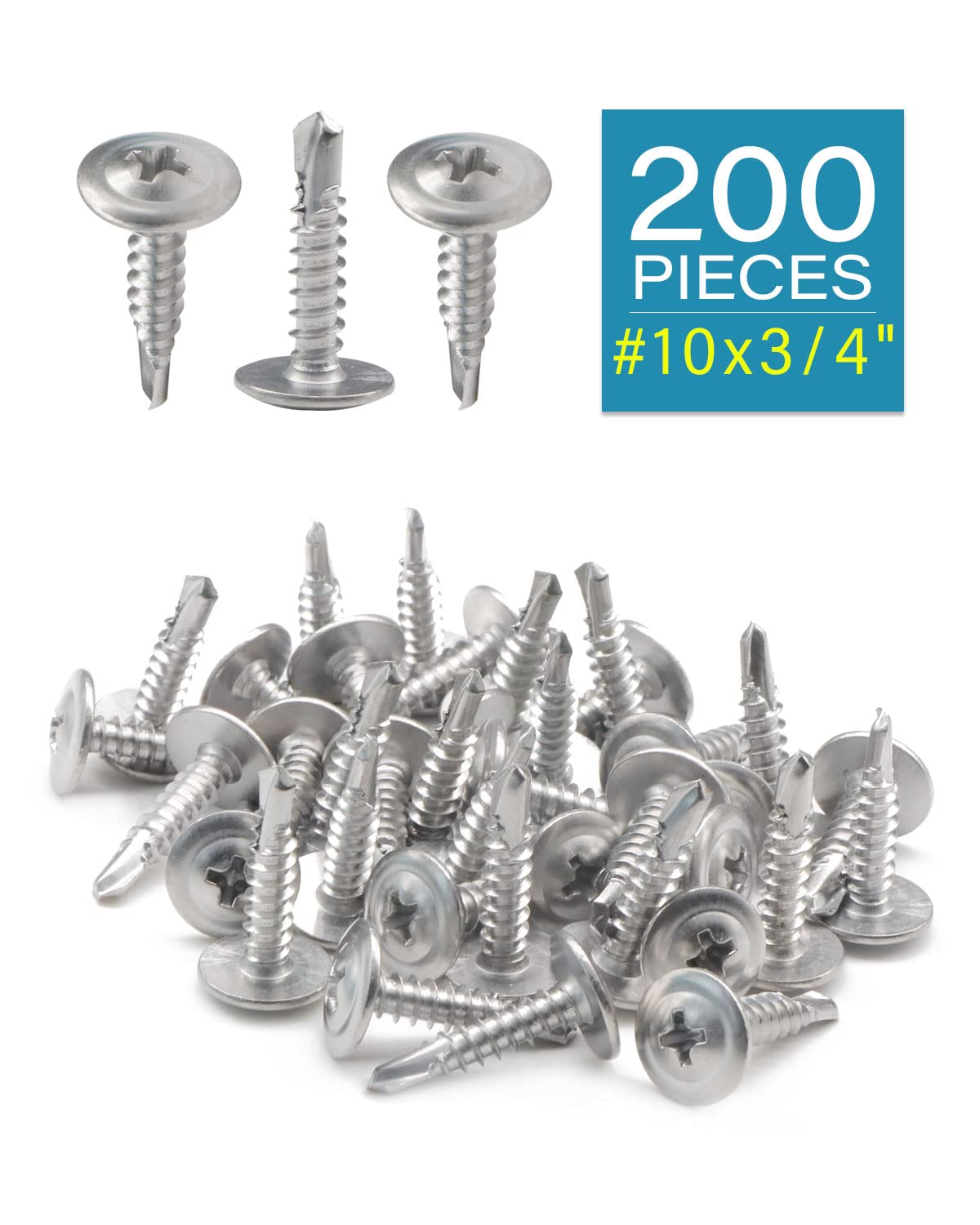 IMScrews #10 x 3/4" Truss Washer Head Self Tapping Screws, 410 Stainless Steel Sheet Metal Screws, Pack of 200 - image 2