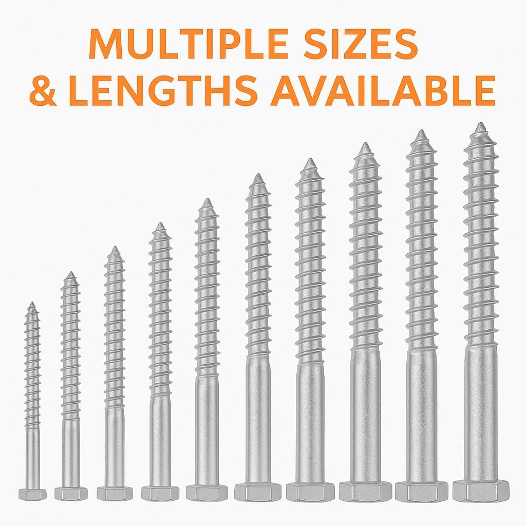 IMSCREWS 5/16  x 5-1/2  Hex Head Lag Screws, 304 Stainless Steel, Partially Threaded Extra-Long Wood Bolts for Structural Framing, 5   pcs - image 5