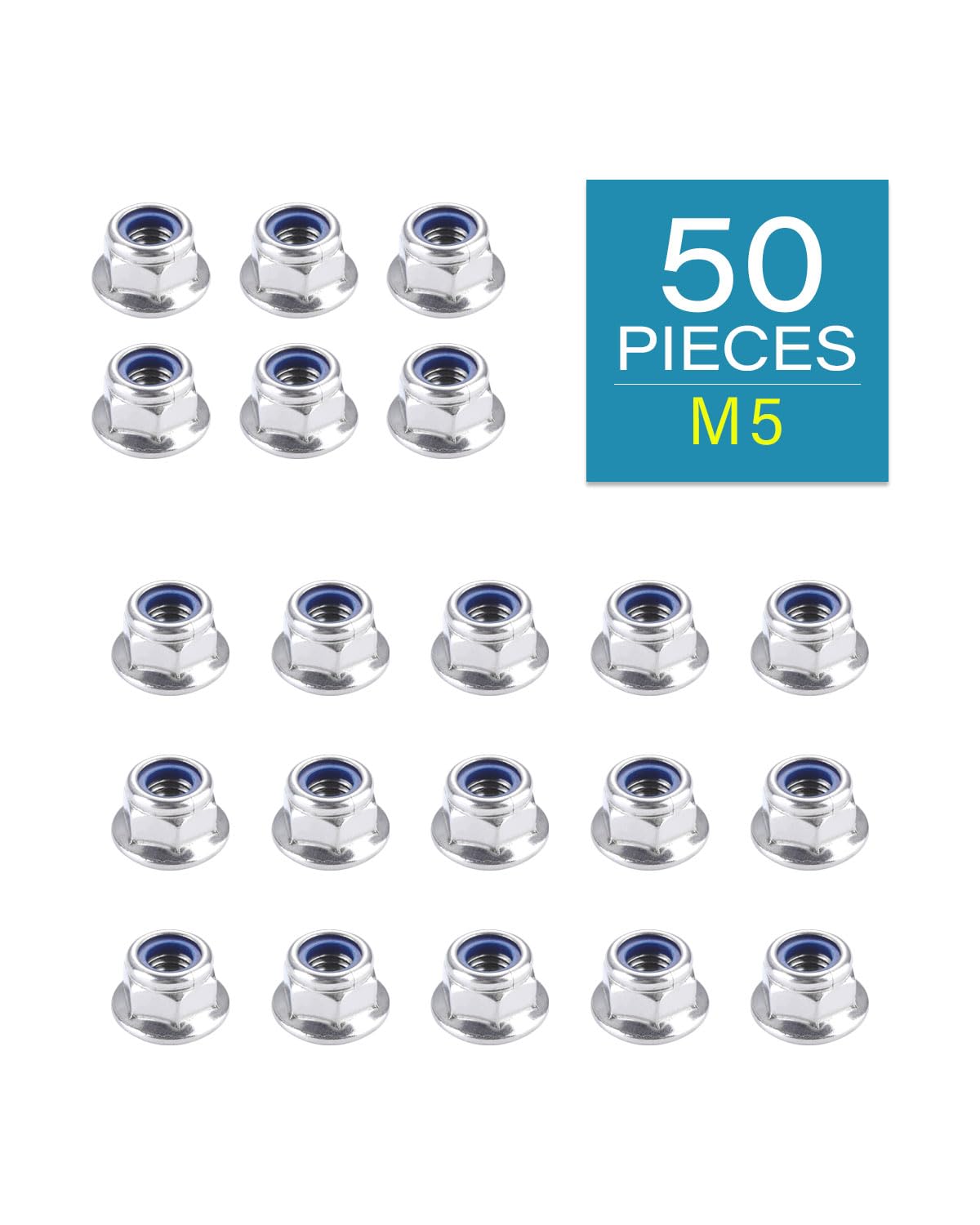 IMScrews M5 x 0.8 Flange Nuts, 304 Stainless Steel Hex Flange Lock Nuts with Blue Nylon Insert, DIN6926 Anti-Loosening Hardware for Corrosion Resistant Fastening, Pack of 50 - image 2