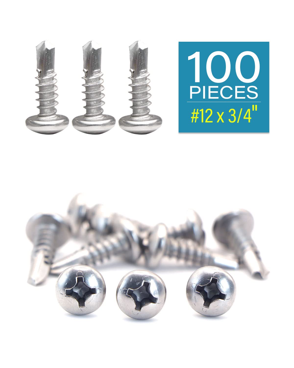 IMScrews #12 x 3/4" Self Tapping Pan Phillips Head Screws, 410 Stainless Steel, Pack of 100 - image 2